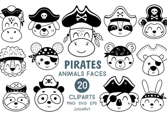 Download Black Pirate Animal Faces Clipart - Face Collection