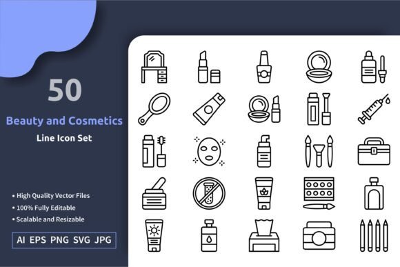 Download 50 Vector Beauty and Cosmetics Line Icon - Beauty Collection