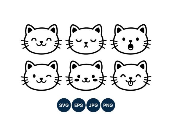Download Cute Cat Faces Line Art Emotions - Face Collection